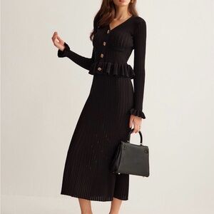 Commense Black Midi Dress with Ruffle Details